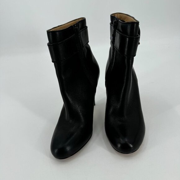 Coach Blossom Black Leather Belted Gold Buckle Zipper Heeled 5 Ankle Boots - Picture 3 of 9